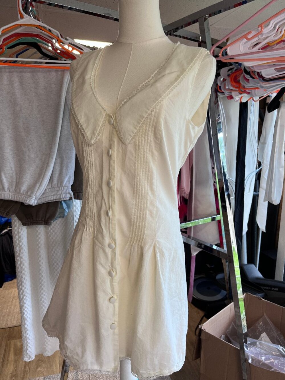 WAYF Poppy Cotton Mini Dress Peter Pan Collar White Size S - Picture 2 of 13